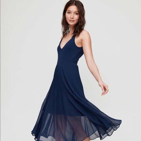 Aritzia Wilfred Daphne Pleated Midi Dress in Blue - Picture 1 of 5